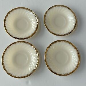 Vintage Fire King Saucers White with Gold Trim Set of 4